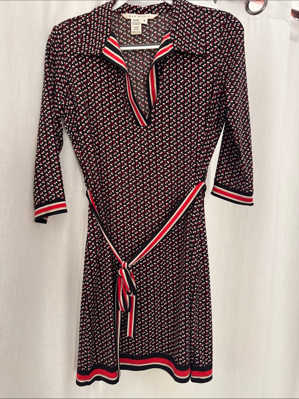 Max studio Black, Red & White Printed Polo Midi Dress